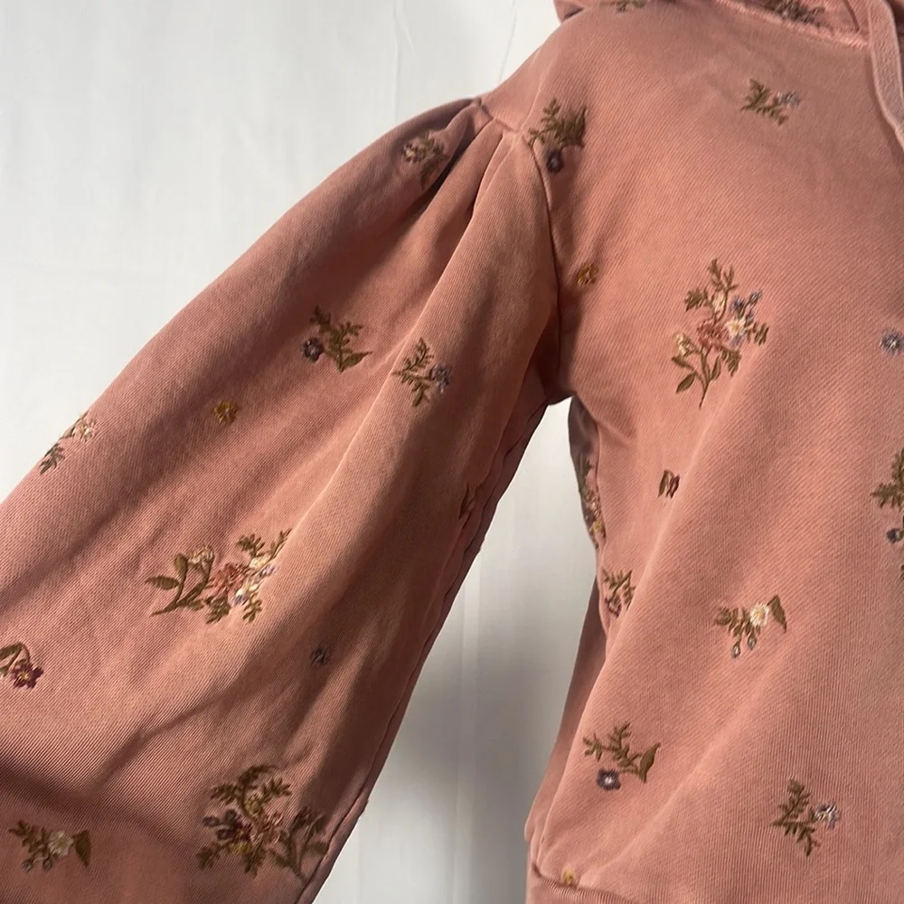 Anthropology Driftwood,Sweatshirt, Hoodie,distressed,floral,Rose,Burgundy,S - Picture 4 of 11